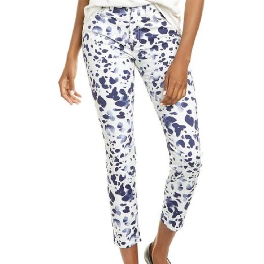 3. Jen 7 White & Blue Cow Print Skinny Ankle Jeans